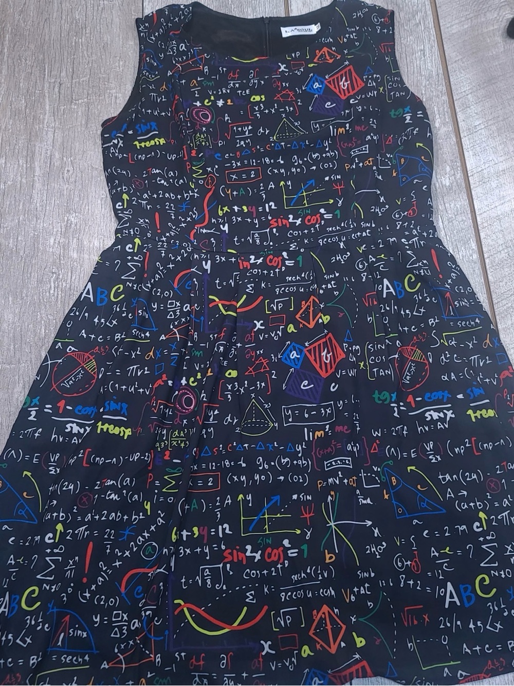 L.A. Soul women’s Black Math Print Fit-and-Flare sleeveless Dress size medium